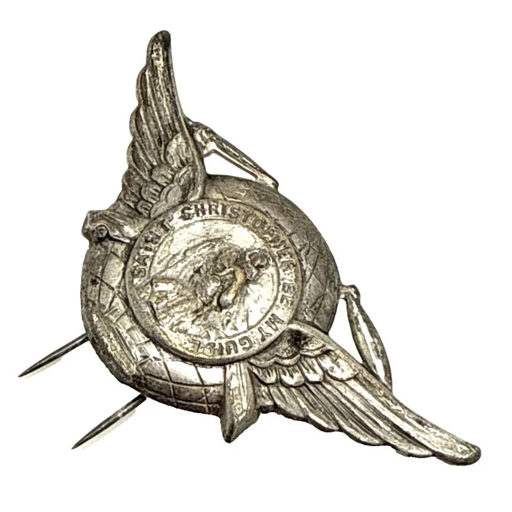 Vintage St. Christopher Medal Car Visor Clip Winged Be My Guide 3